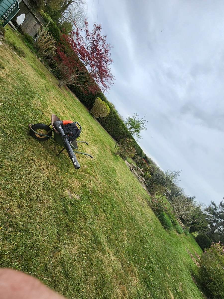 Paysagiste ALP Jardin en train de tondre une pelouse